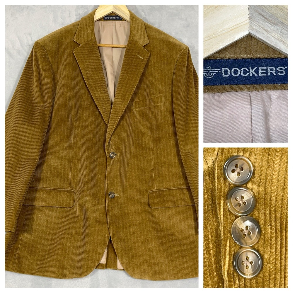 Dockers Corduroy Sport Coat Mens 44R Tan Two Button‎ Jacket Blazer Lined Career